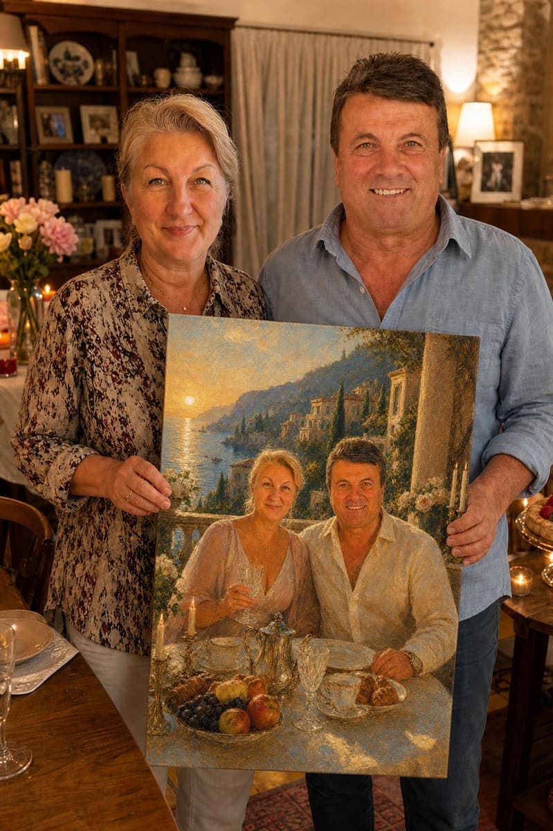 Customer with their delivered Mediterranean Villa Breakfast portrait