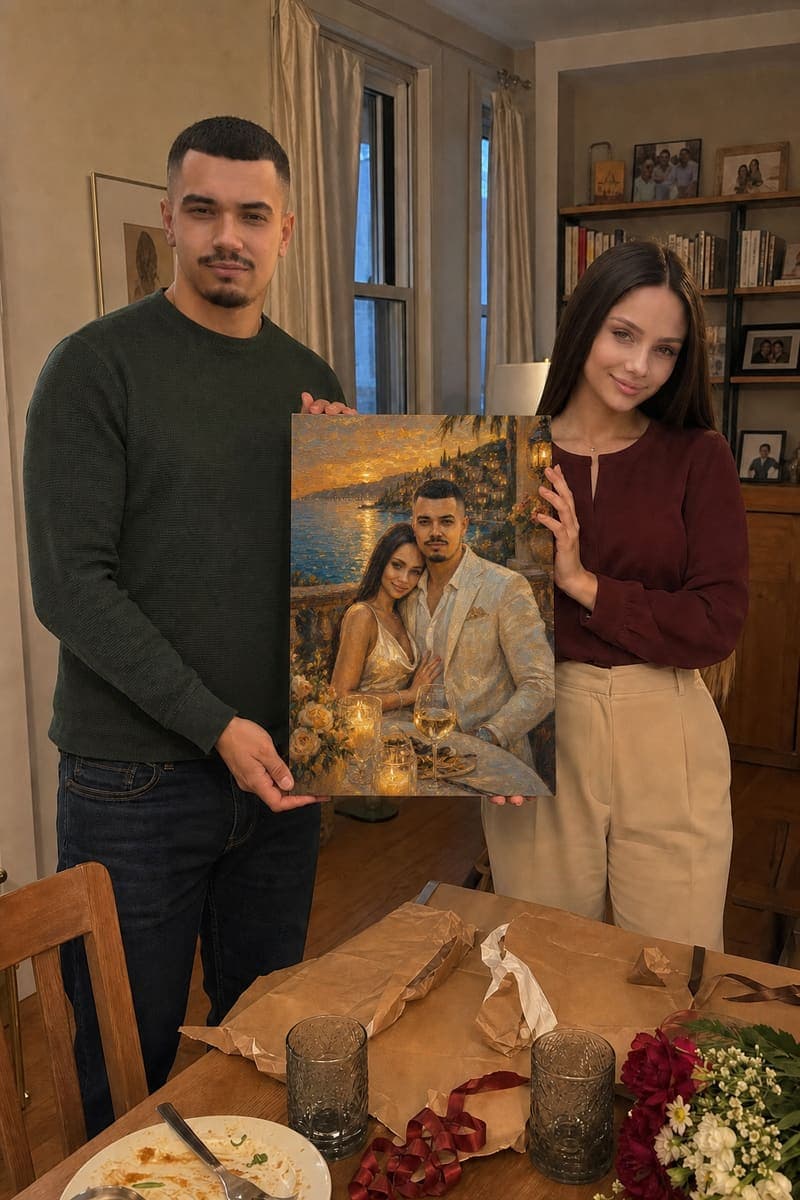 Customer with their delivered Mediterranean Dinner Terrace portrait